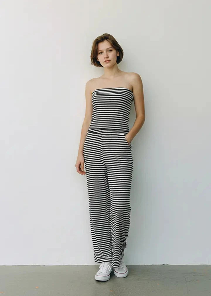 Black and White Striped Bandeau Top