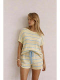 Butter Yellow Blue Stripe Knitted Shorts
