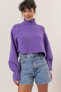 Turtleneck Cropped Sweater Purple