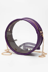 Solid Color Trim Clear Round Crossbody Bag: Purple