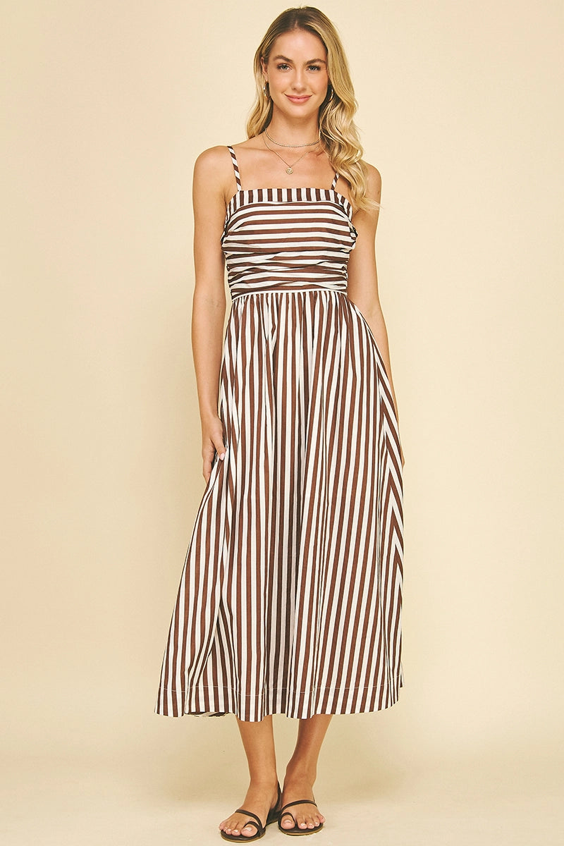 Mocha Striped Midi Dress
