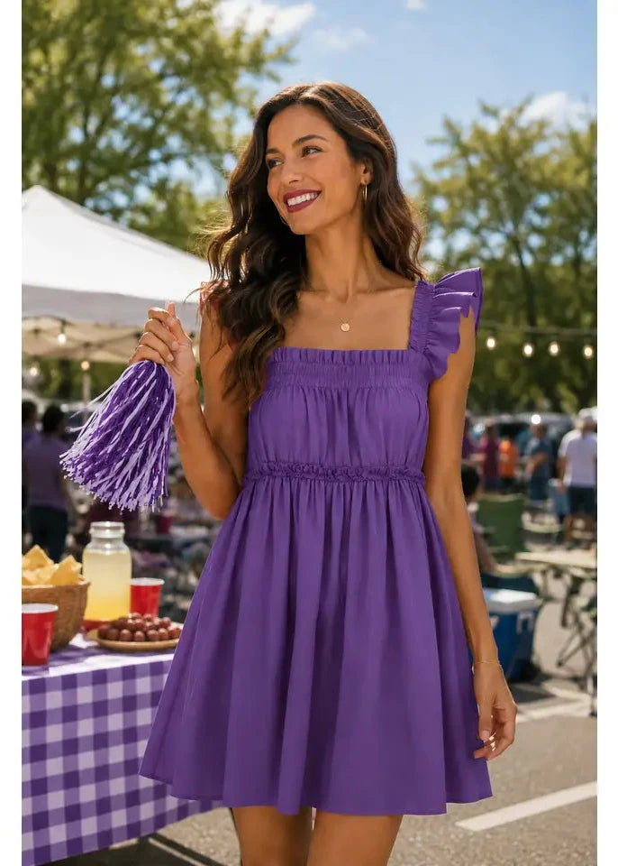 Purple Gameday Ruffle Sleeve Mini Dress