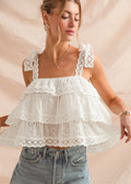 Eyelet Lace Trim White Ruffle Tank