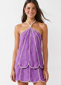 Purple Linen Shell Panel Top