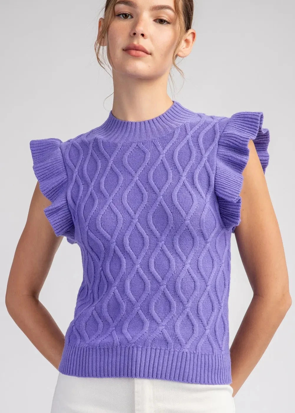 Ruffle Sleeve Textured Sweater Top