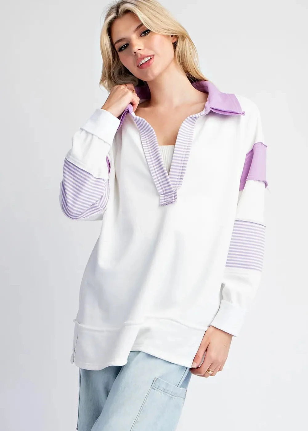 Lavender and White Pullover