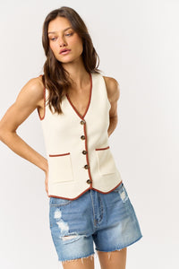 Button Down Sweater Vest With Pockets