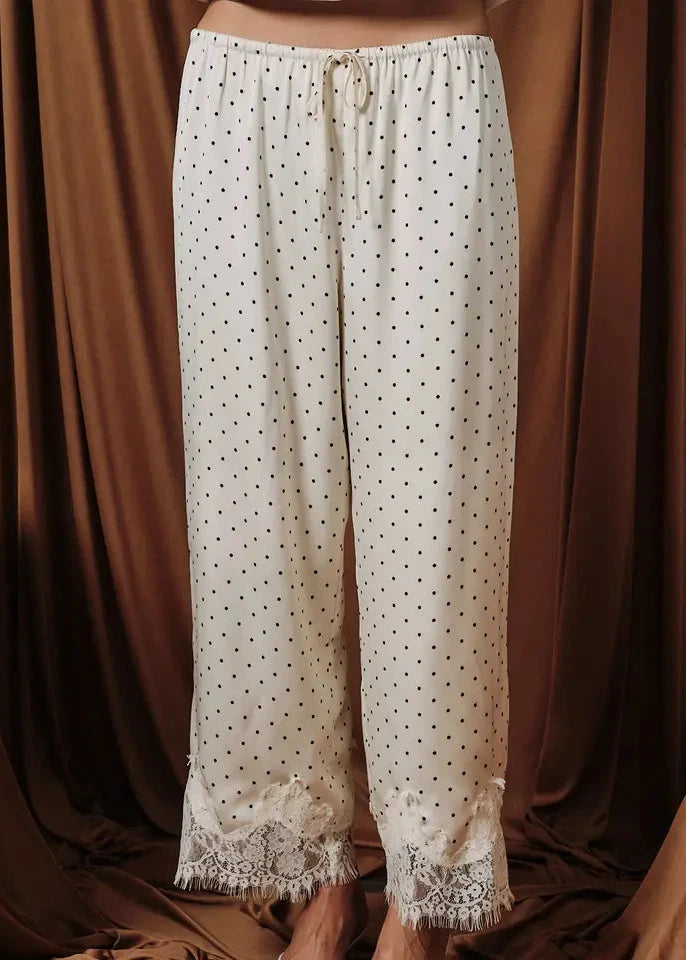 High Waist Polka Dot Lace Trim Pants