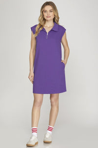 Half Zip Mini Purple Dress