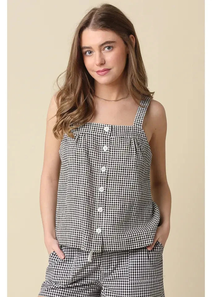 Gingham Button Front Top