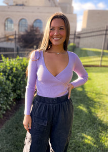 Purple Ribbed V Sweater Top