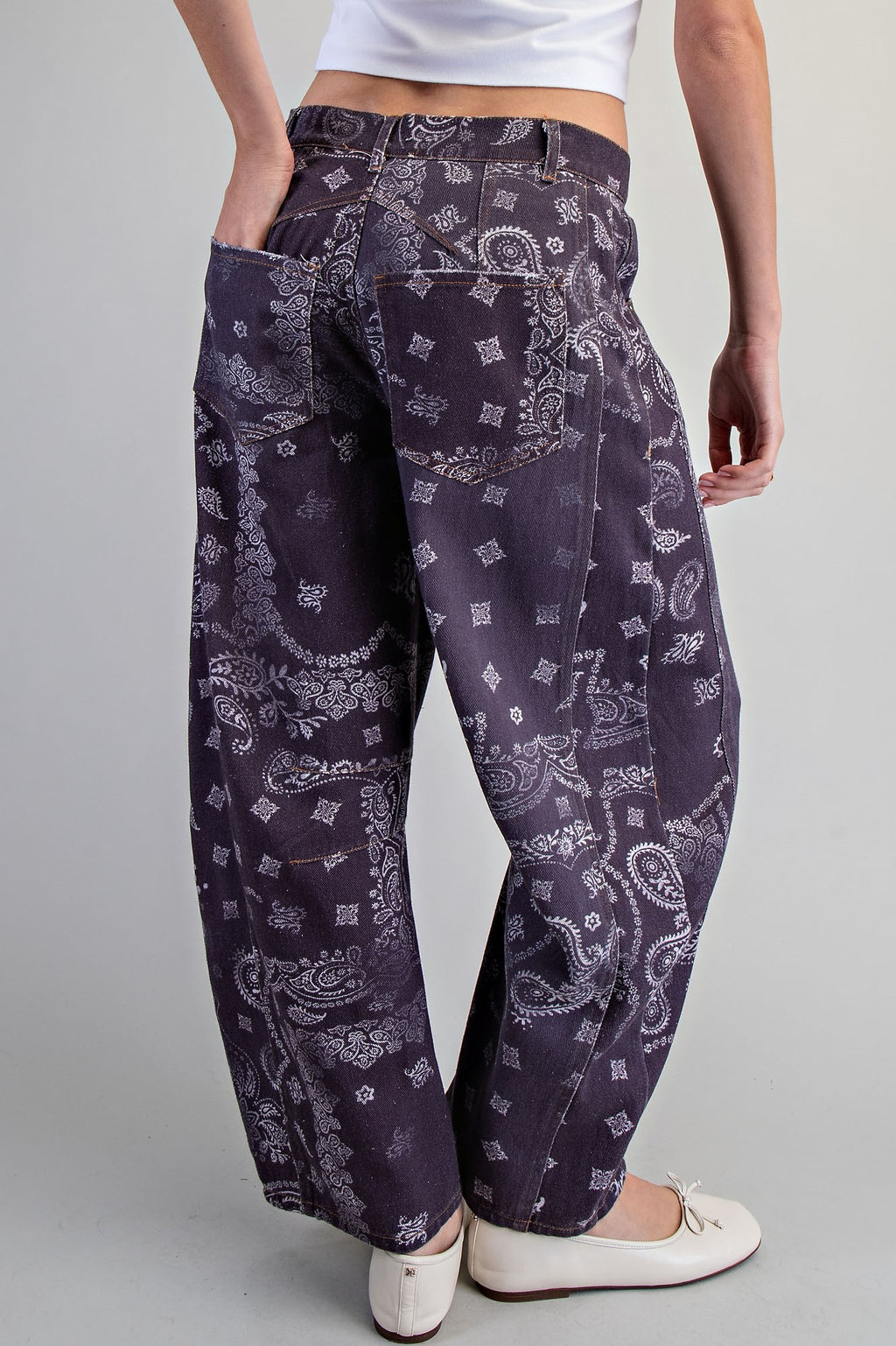 Plum Mineral Washed Paisley Barrel Jeans