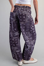 Plum Mineral Washed Paisley Barrel Jeans