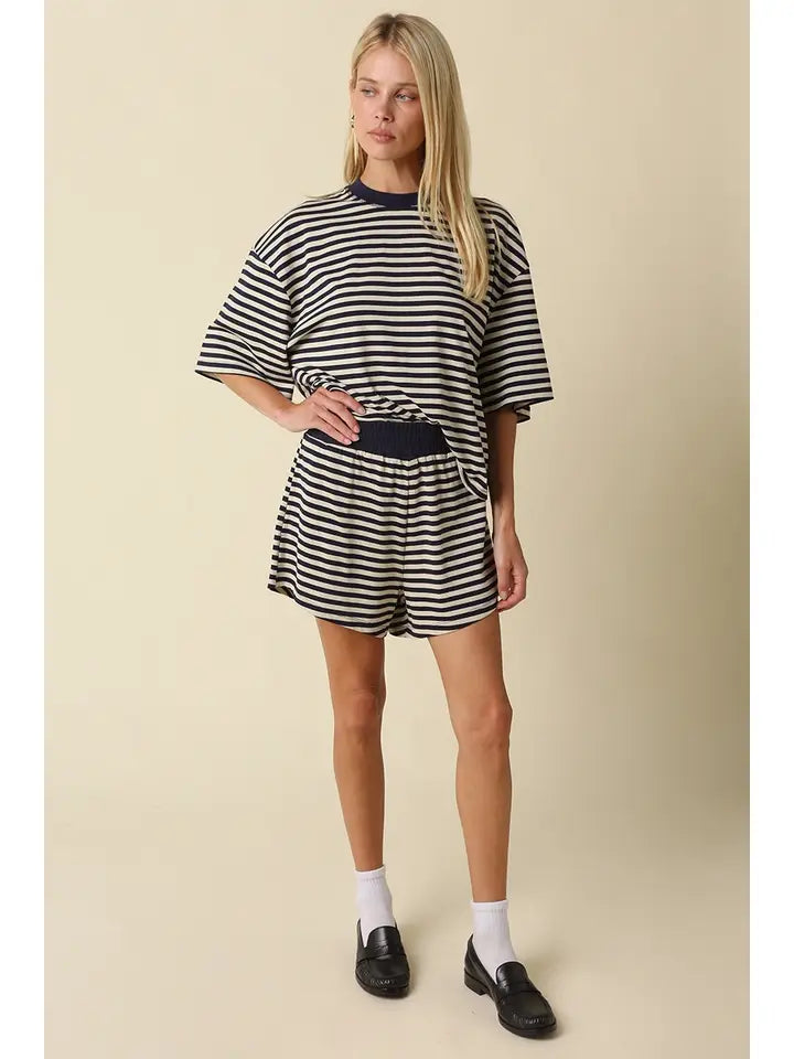 Ivory and Navy Striped Relaxed Fit Top