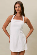 Halter Neck Mini Dress in White by LE LIS