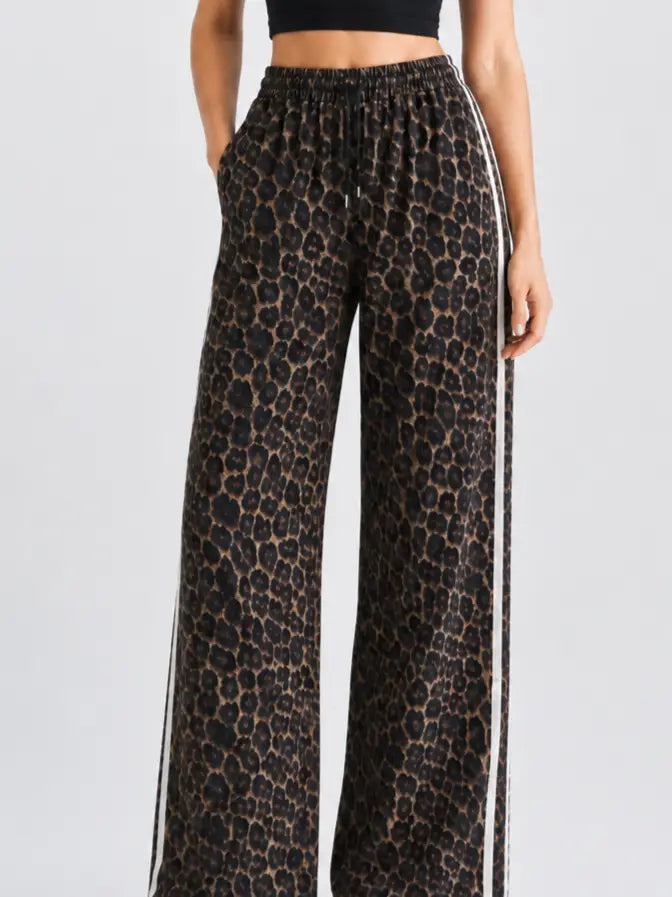 Side Stripe Leopard Pants