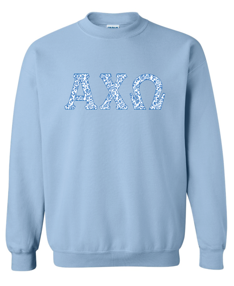G-4: Sorority Blue Floral Letters Crew - Customizable