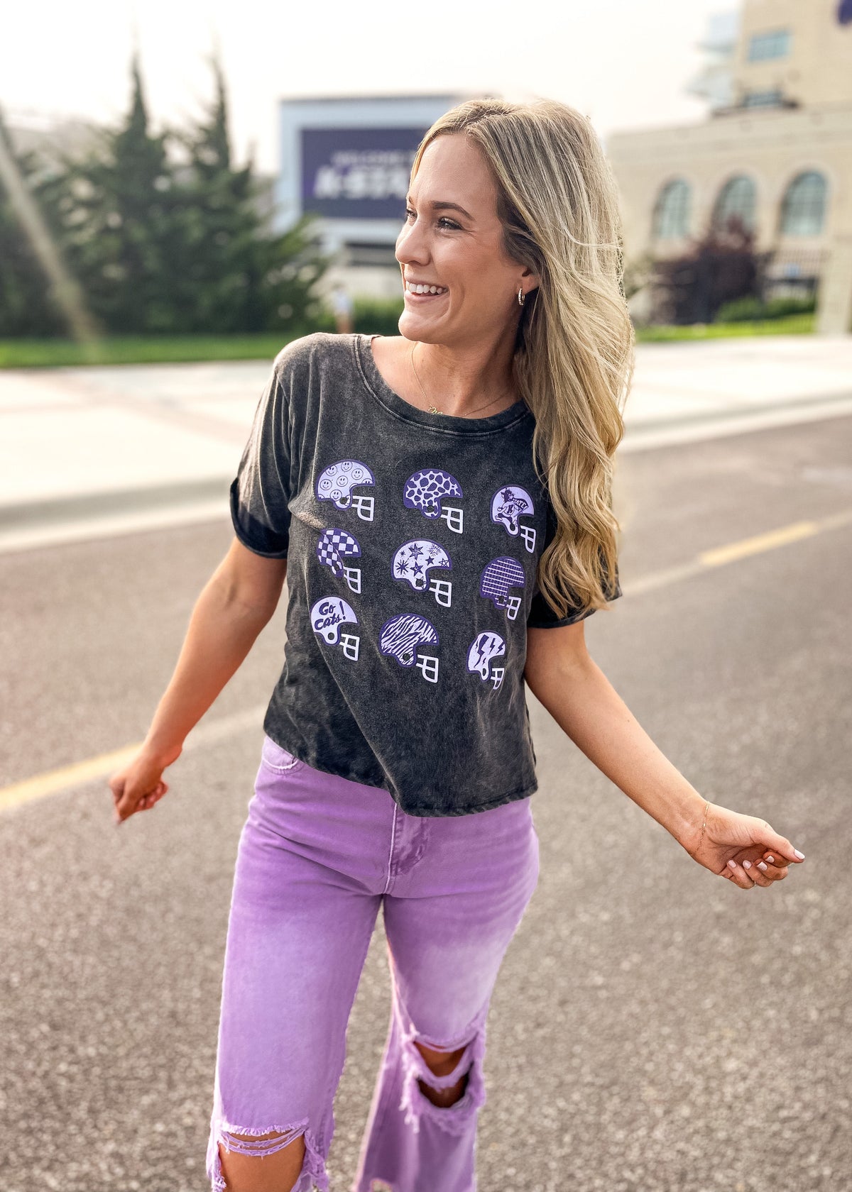 KSU Football Helmet Mineral Wash Tee