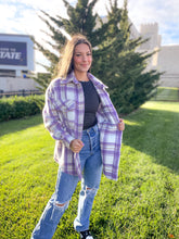 Load image into Gallery viewer, Purple Plaid Button Down Coat
