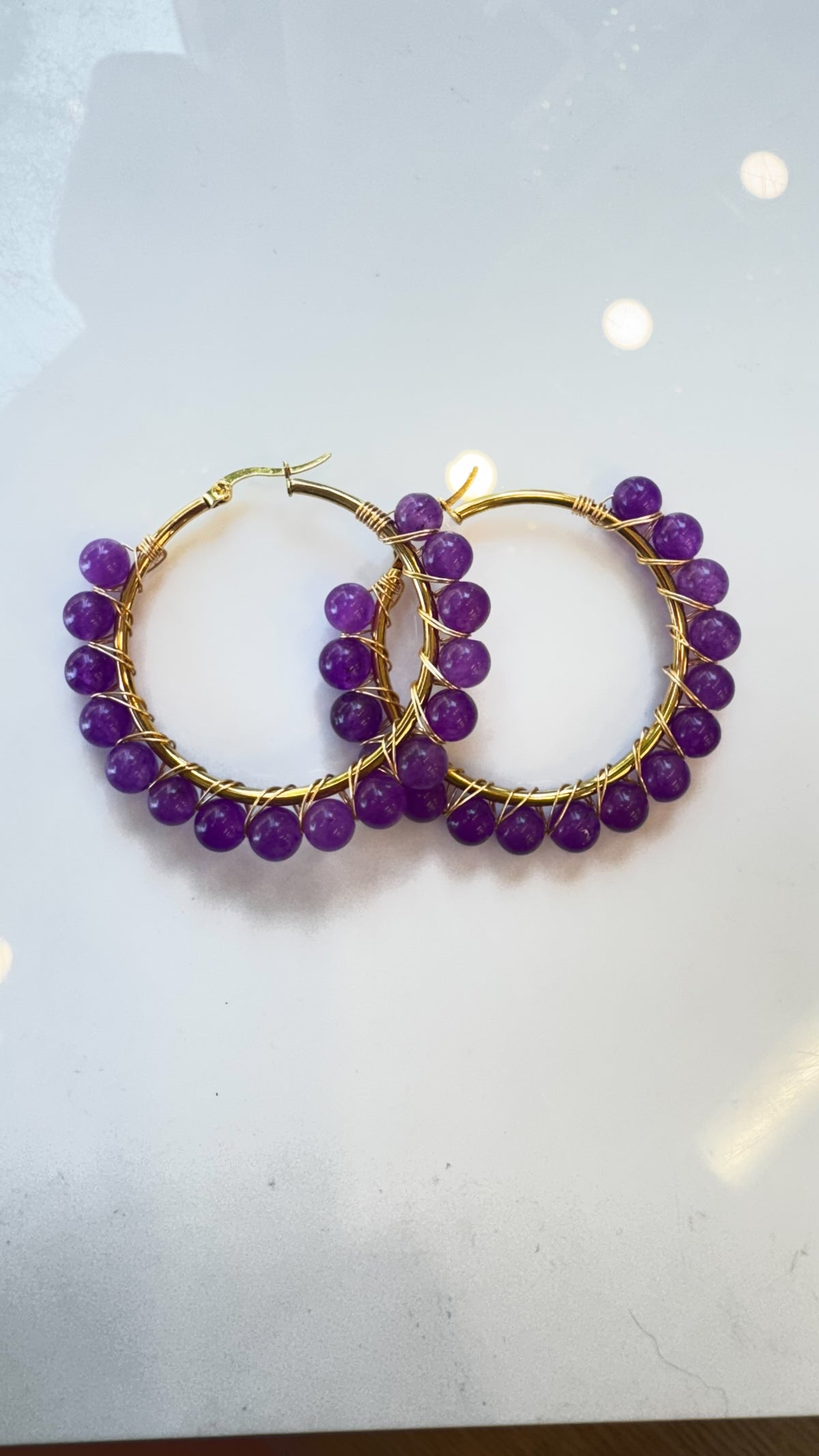 Purple Beaded Hoops