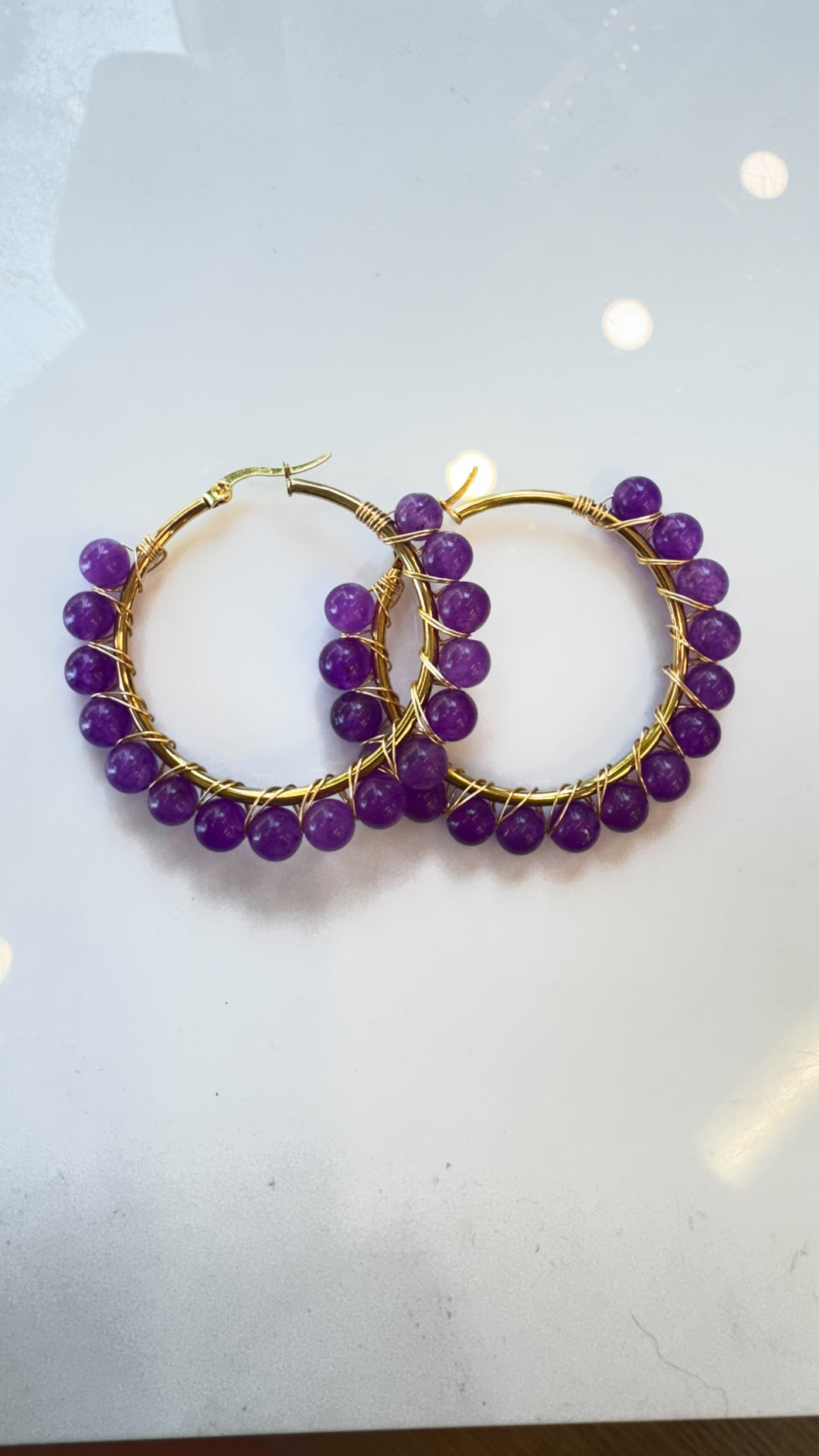 Purple Beaded Hoops