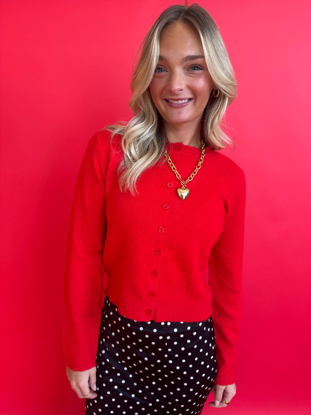 Round Neck Button Down Long Sleeve Cardigan