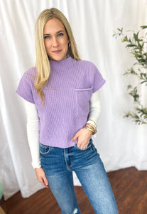 Lavender Mock Neck Short Sleeve Sweater