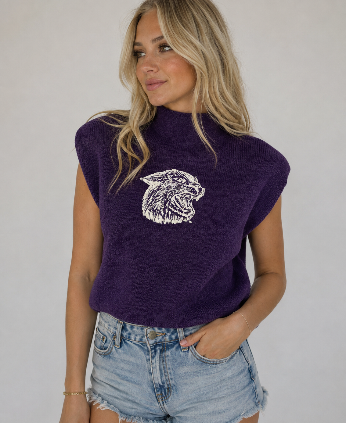 Ratty Cat Purple Cap Sleeve Mock Neck