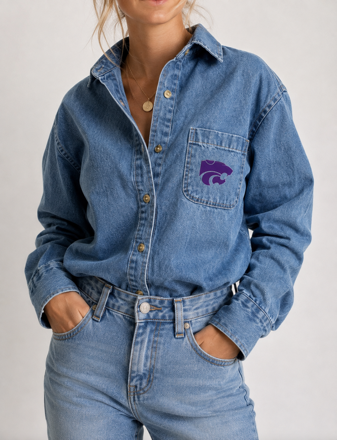 K-State Powercat Denim Button Down