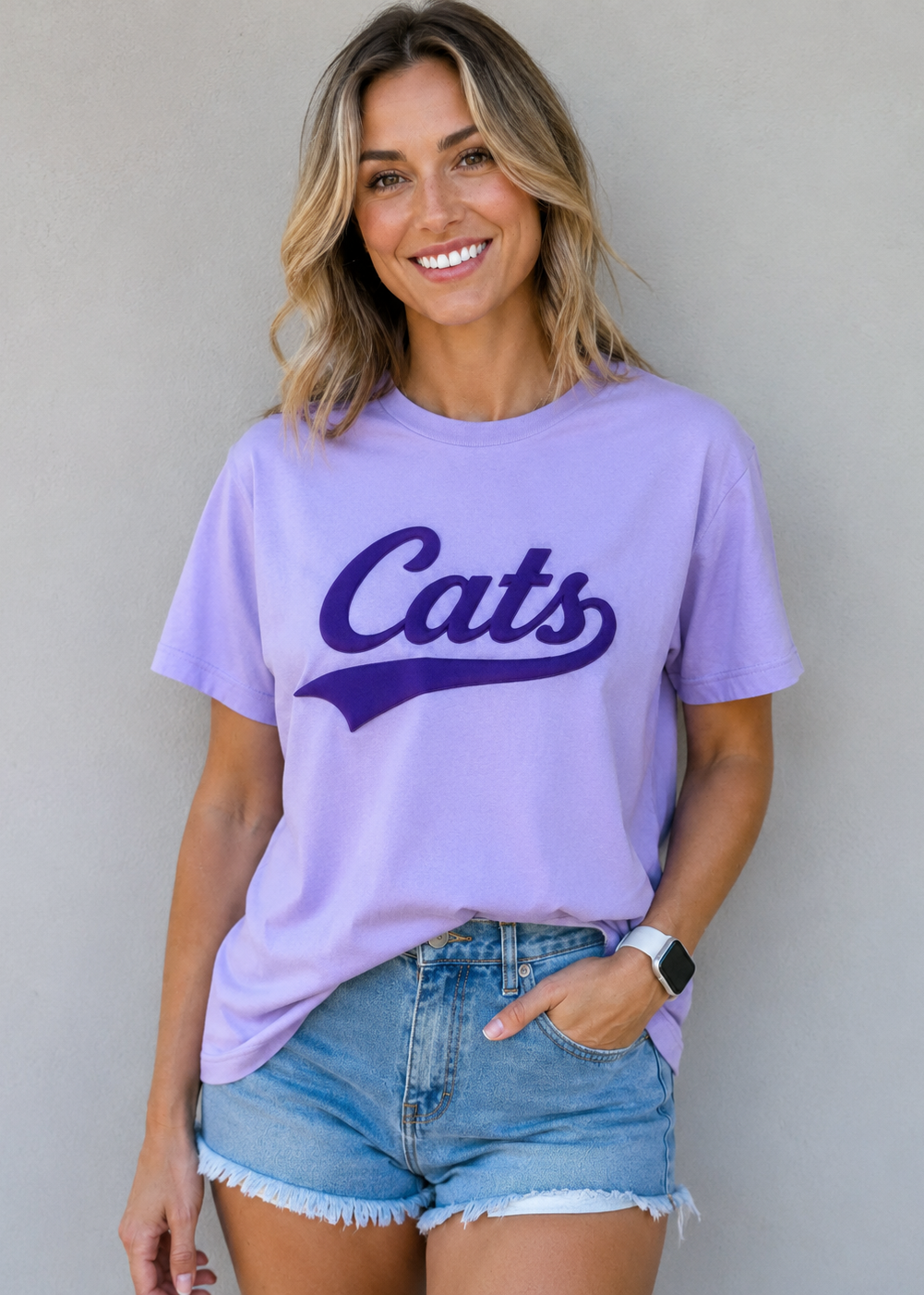 Lavender Cats Puff Print Tee