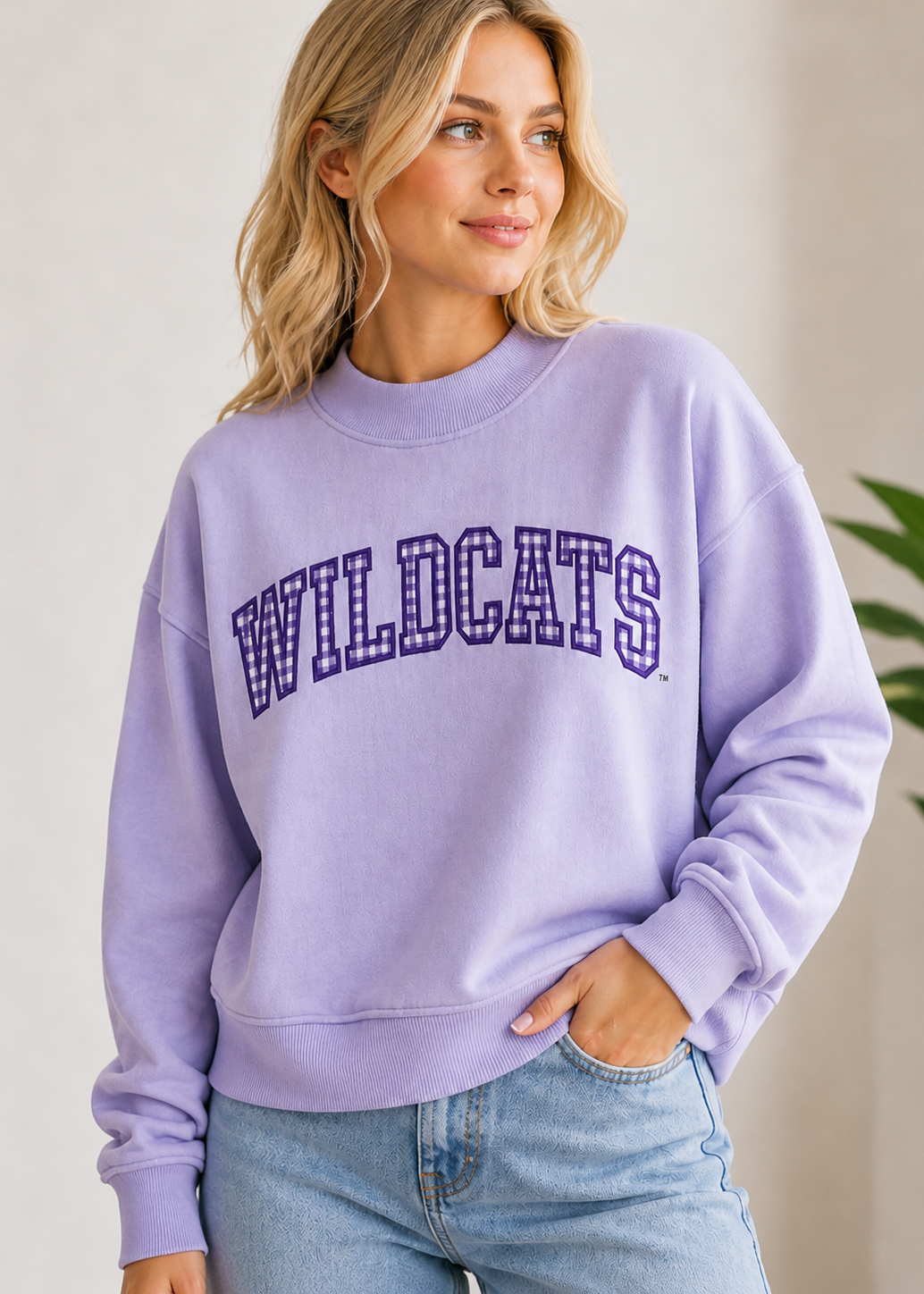 Wildcats Gingham Crew Sweatshirt – Lavender