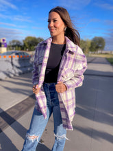 Load image into Gallery viewer, Purple Plaid Button Down Coat
