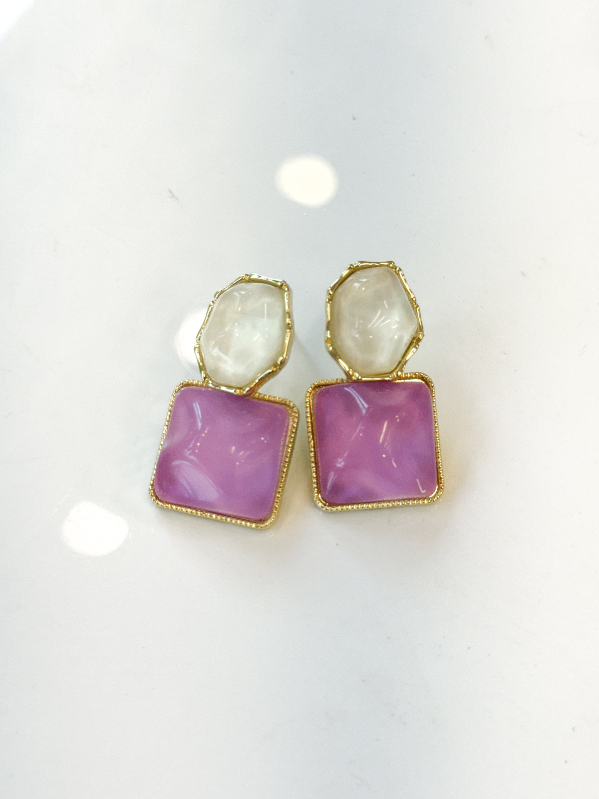 Purple & White Hex Earrings