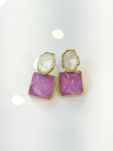Purple & White Hex Earrings