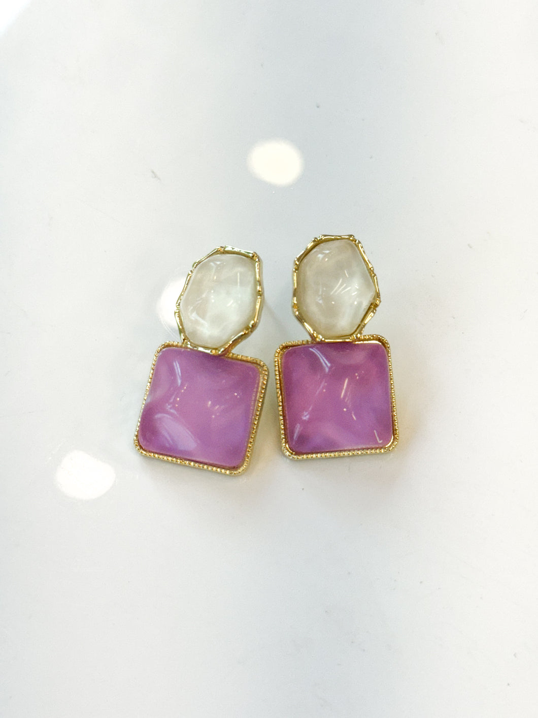 Purple & White Hex Earrings