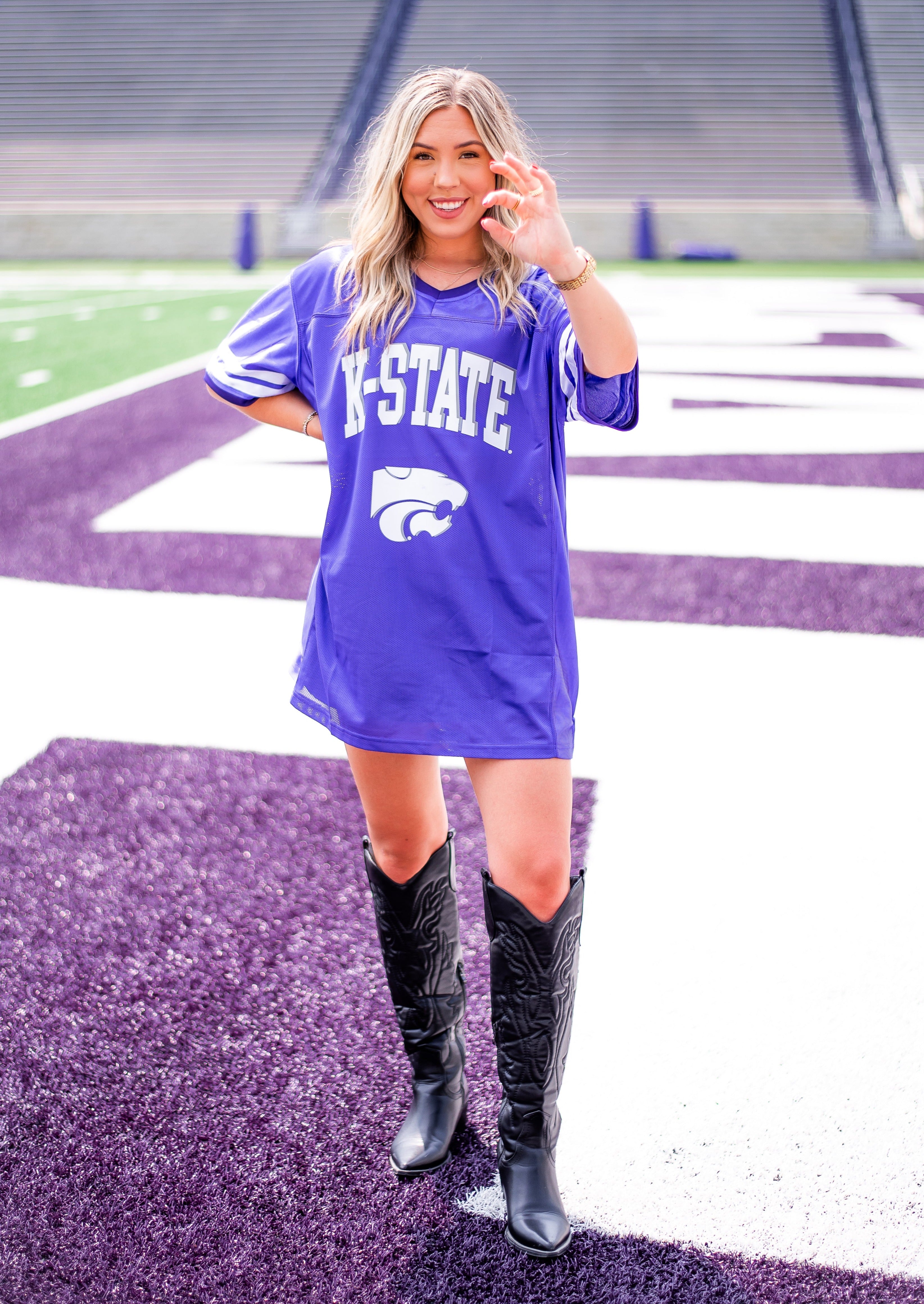 purple football dress Trotter Street Crimson Game Day Dress For Girls 4