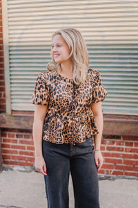 Bubble Short Sleeve Leopard Top