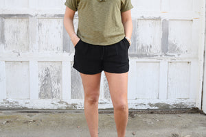 Black High Waisted Drawstring Shorts