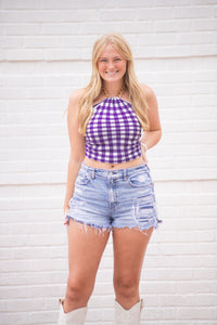 KSU Gingham Saturday Tie Scarf - Purple