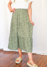 Load image into Gallery viewer, Olive Green Floral Skirt

