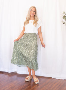 Olive Green Floral Skirt