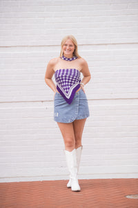 KSU Gingham Saturday Tie Scarf - Purple