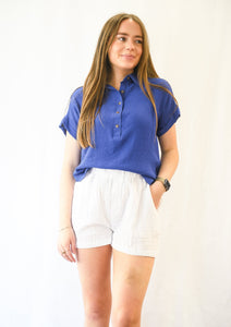 Button Down Woven Top - Royal Blue