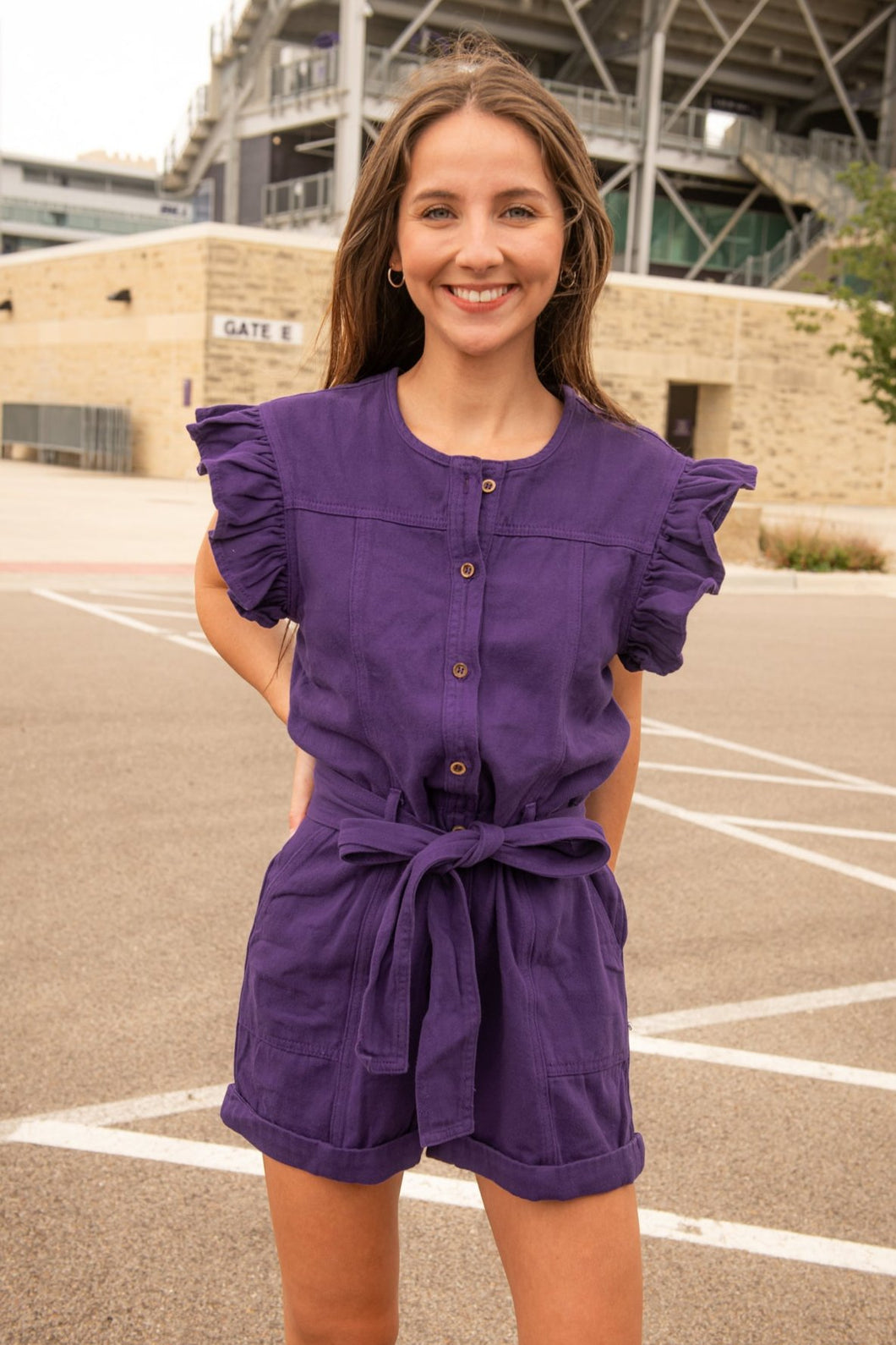 Purple Ruffle Sleeve Romper