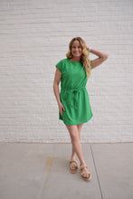 Load image into Gallery viewer, Green Ribbed Knit Drawstring Dress
