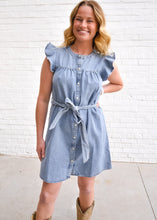 Load image into Gallery viewer, Ruffle Sleeve Denim Dress
