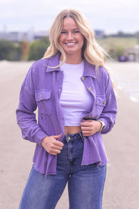 Purple French Terry Waffle Shacket