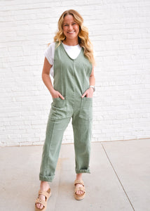 Olive Mineral Washed Overalls