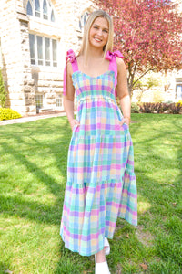 Multi Tiered Maxi Gingham Dress