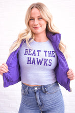 Load image into Gallery viewer, Beat The Hawks Grey Crop Tee
